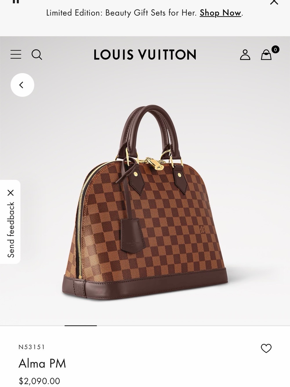 Louis Vuitton Brown Damier Alma PM Satchel with Gold Hardware
